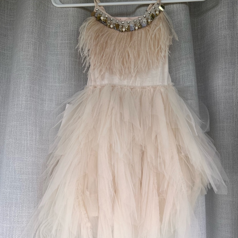 Tutu Du Monde Swan Queen Feather Dress with Gem Neckline in Latte size 6/7